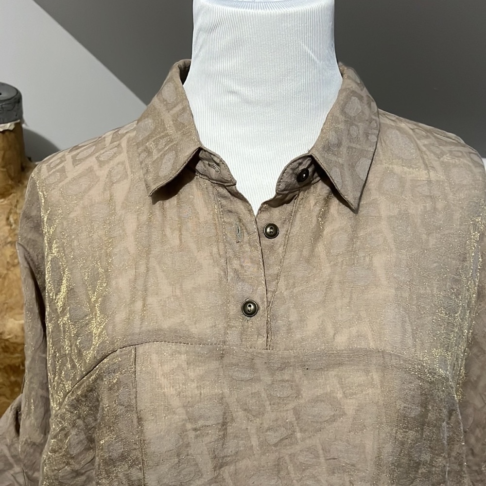 Love 21 tan blouse with subtle gold leopard print.
